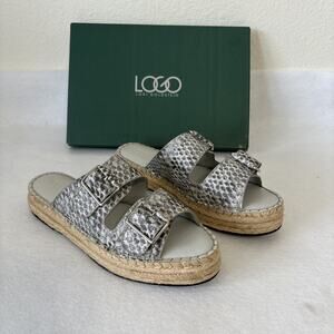 LORI GOLDSTEIN SANDALS LINDSAY WOMENS GRAY SNAKE PRINT LEATHE 8M